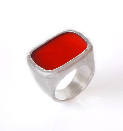 Rectangle Carnelian ring wrapped in Fine sterling silver/1000