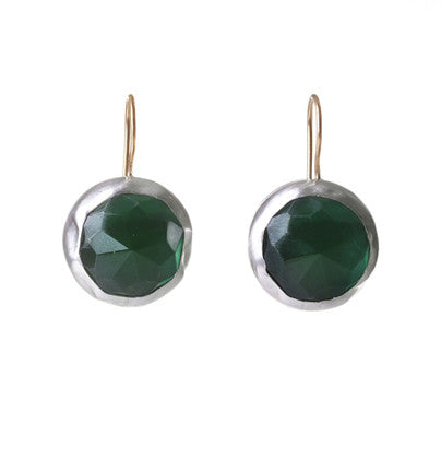 Round Dark Green Quartz Earrings wrapped in Fine Sterling Silver/1000